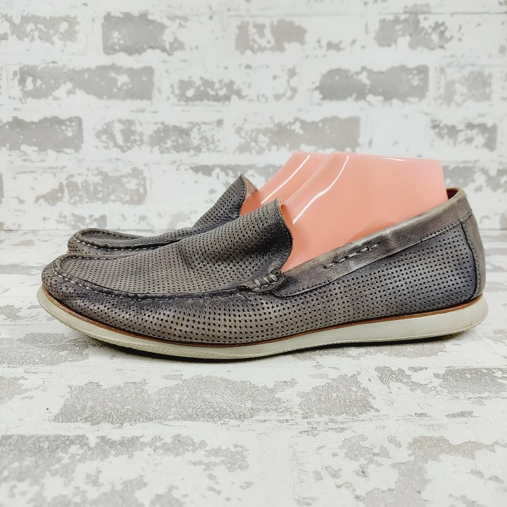 Kenneth Cole New York Cyrus Gray Leather Casual Slip On Loafers W14